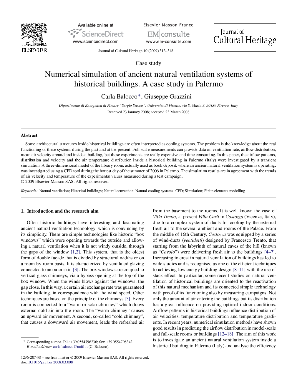 Numerical simulation of ancient natural ventilation systems of historical buildings. A case study in Palermo