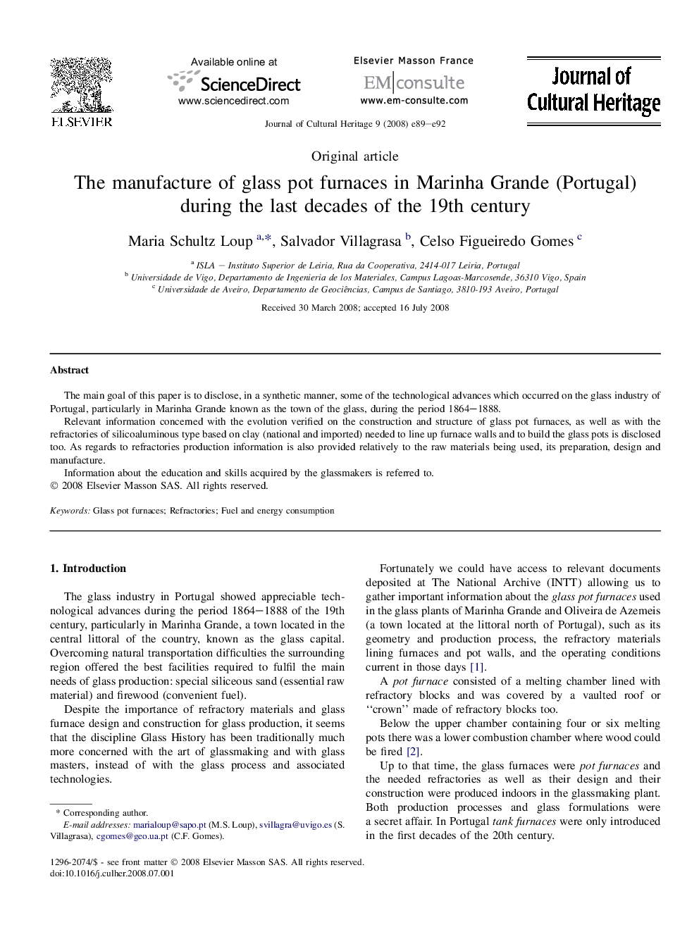 The manufacture of glass pot furnaces in Marinha Grande (Portugal) during the last decades of the 19th century