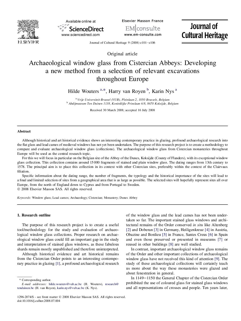 Archaeological window glass from Cistercian Abbeys: Developing a new method from a selection of relevant excavations throughout Europe