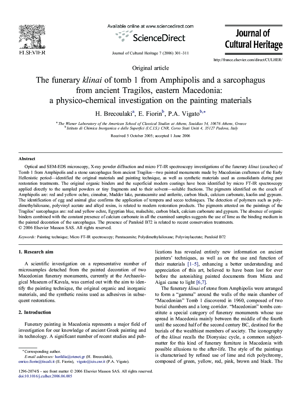 The funerary klinai of tomb 1 from Amphipolis and a sarcophagus from ancient Tragilos, eastern Macedonia: a physico-chemical investigation on the painting materials