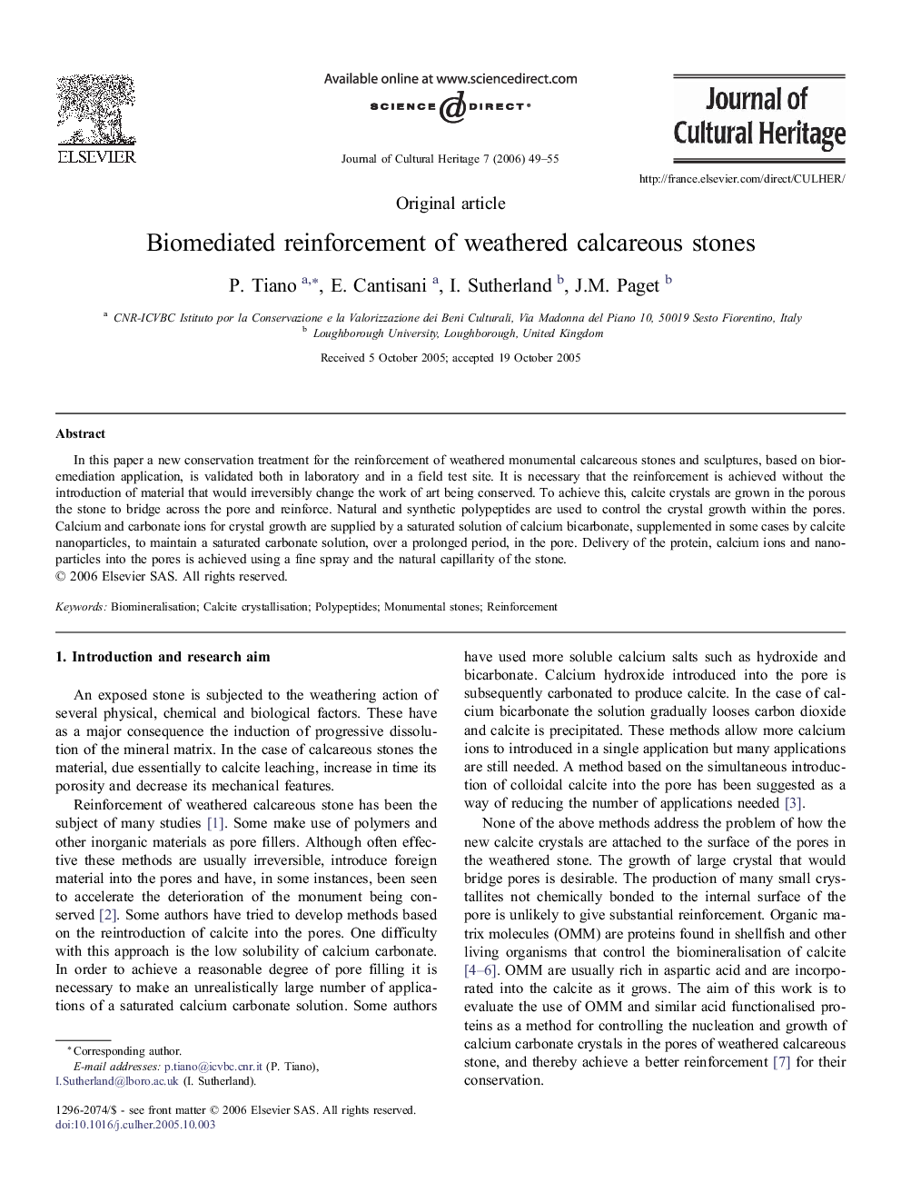 Biomediated reinforcement of weathered calcareous stones