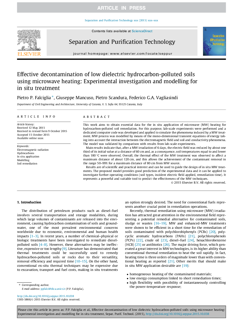 Effective decontamination of low dielectric hydrocarbon-polluted soils using microwave heating: Experimental investigation and modelling for in situ treatment