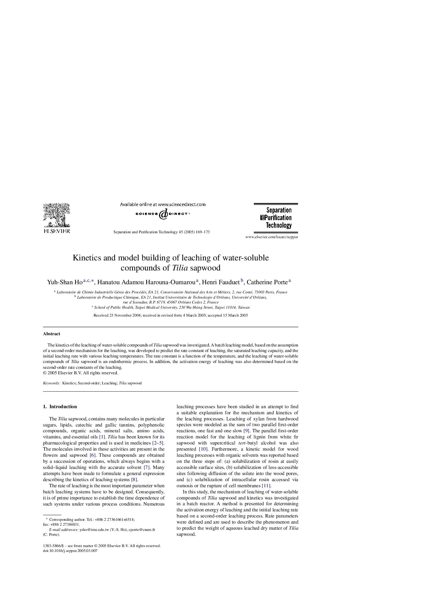 Kinetics and model building of leaching of water-soluble compounds of Tilia sapwood