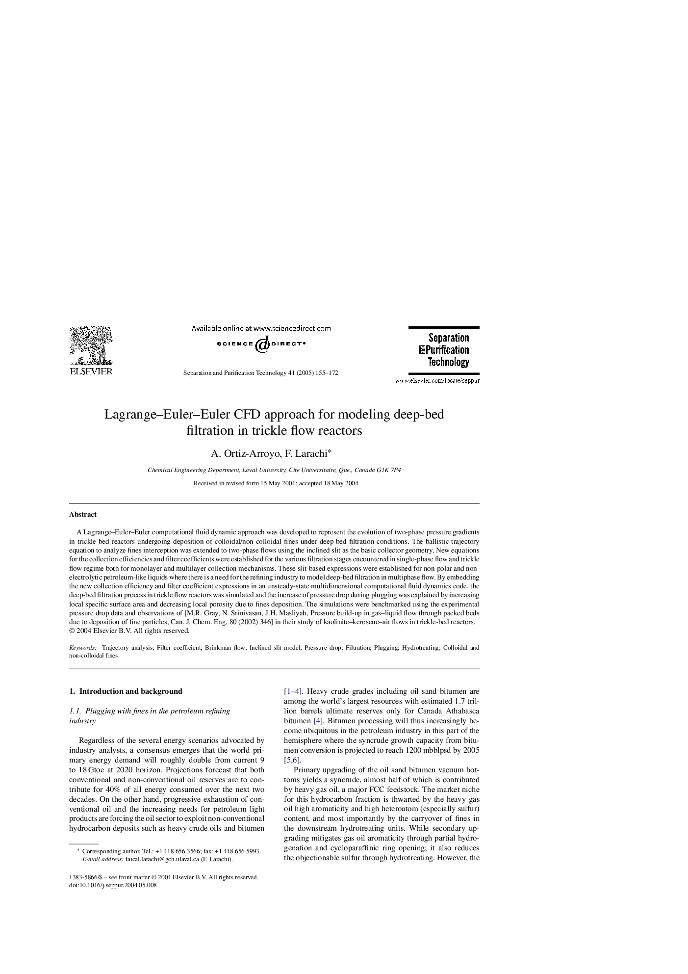 Lagrange-Euler-Euler CFD approach for modeling deep-bed filtration in trickle flow reactors