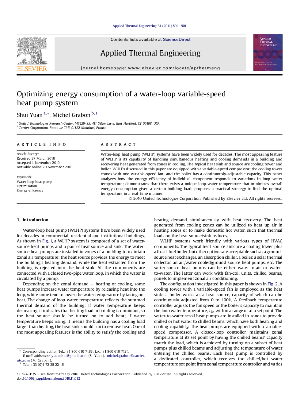 Optimizing energy consumption of a water-loop variable-speed heat pump system