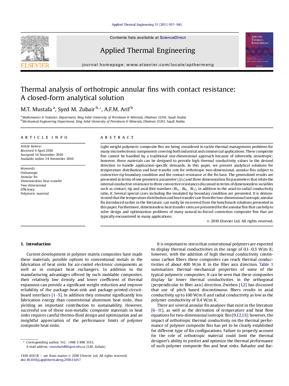 Thermal analysis of orthotropic annular fins with contact resistance: A closed-form analytical solution