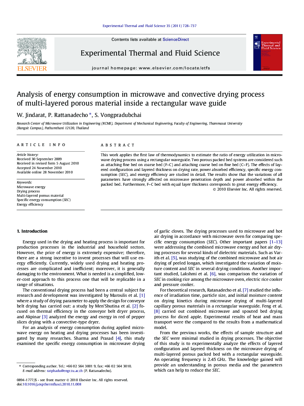 Analysis of energy consumption in microwave and convective drying process of multi-layered porous material inside a rectangular wave guide