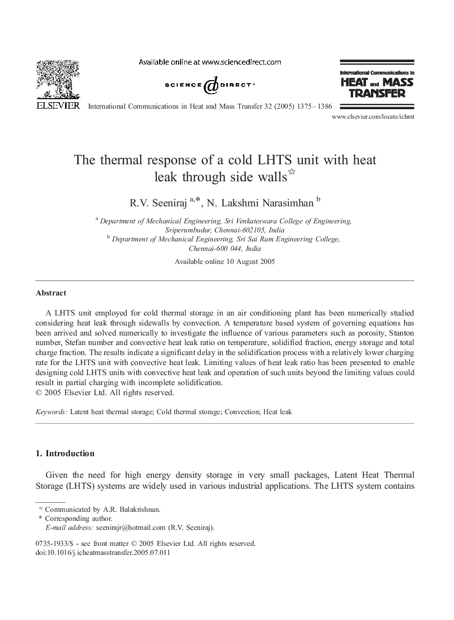 The thermal response of a cold LHTS unit with heat leak through side walls