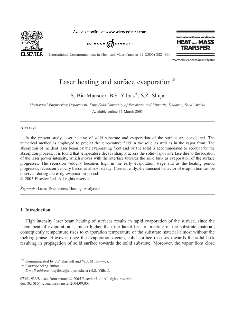 Laser heating and surface evaporation