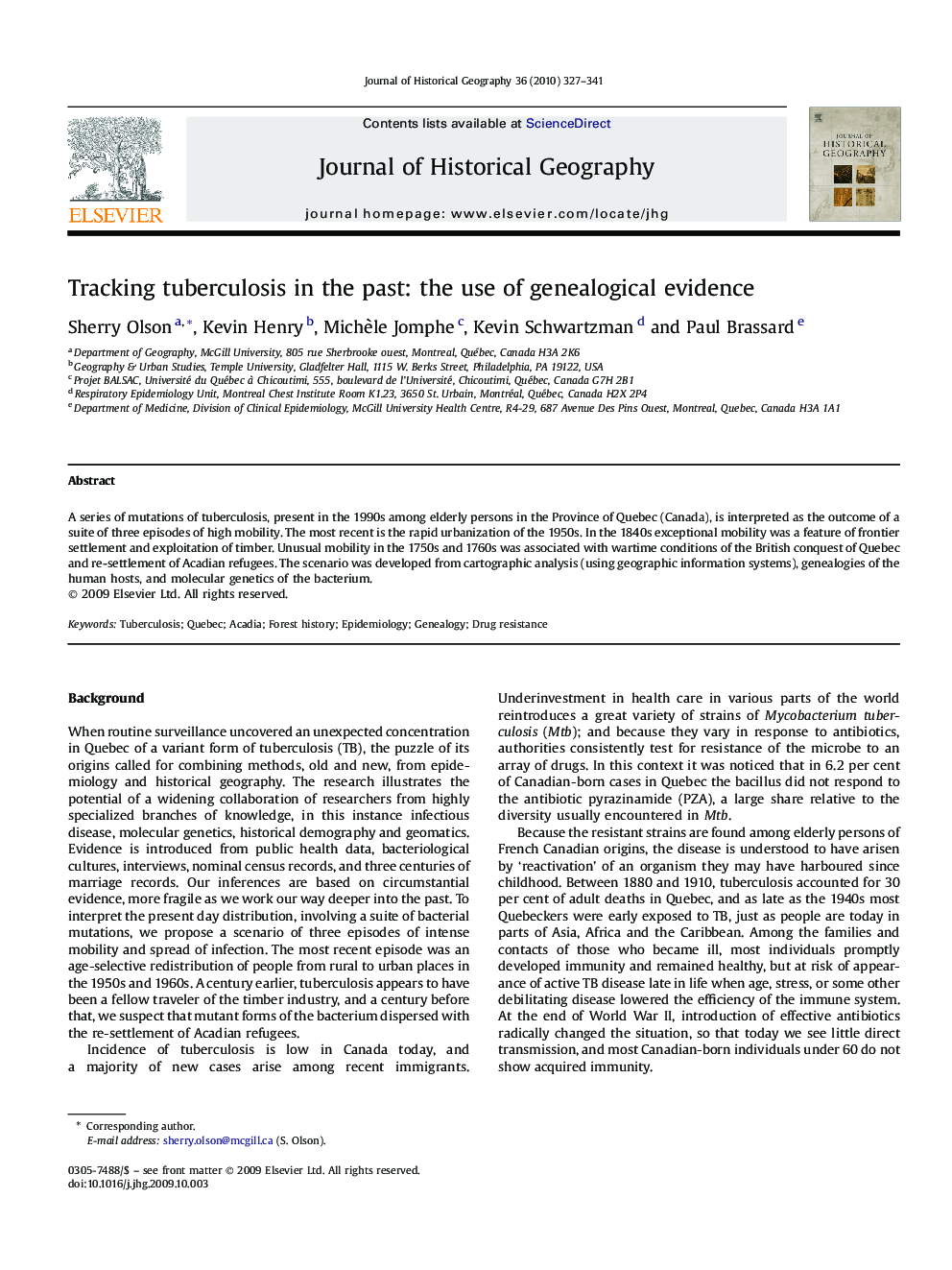 Tracking tuberculosis in the past: the use of genealogical evidence