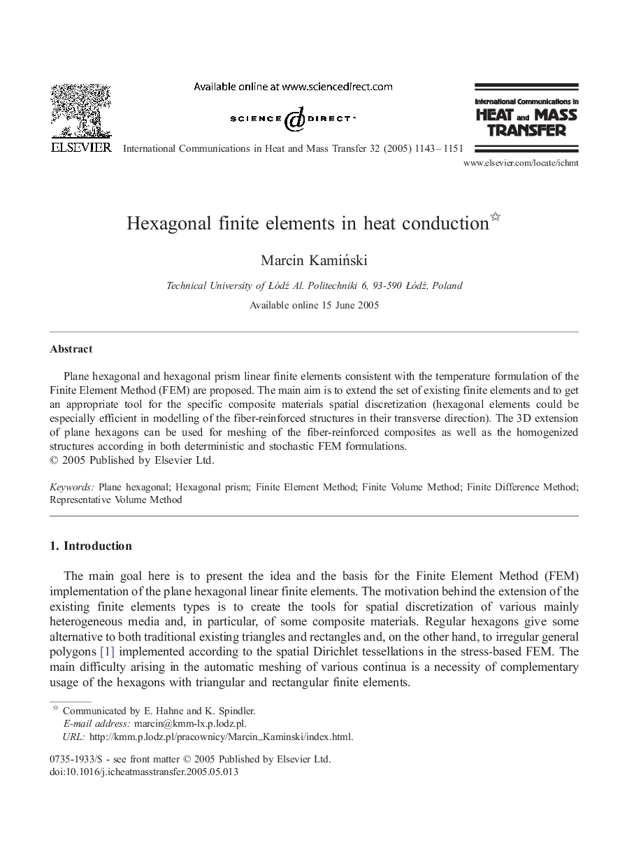Hexagonal finite elements in heat conduction