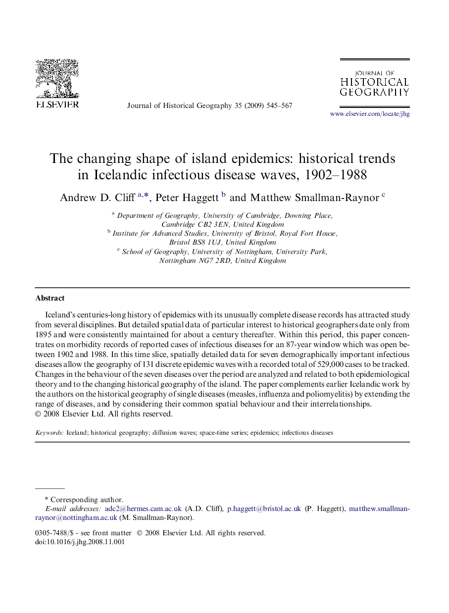 The changing shape of island epidemics: historical trends in Icelandic infectious disease waves, 1902–1988