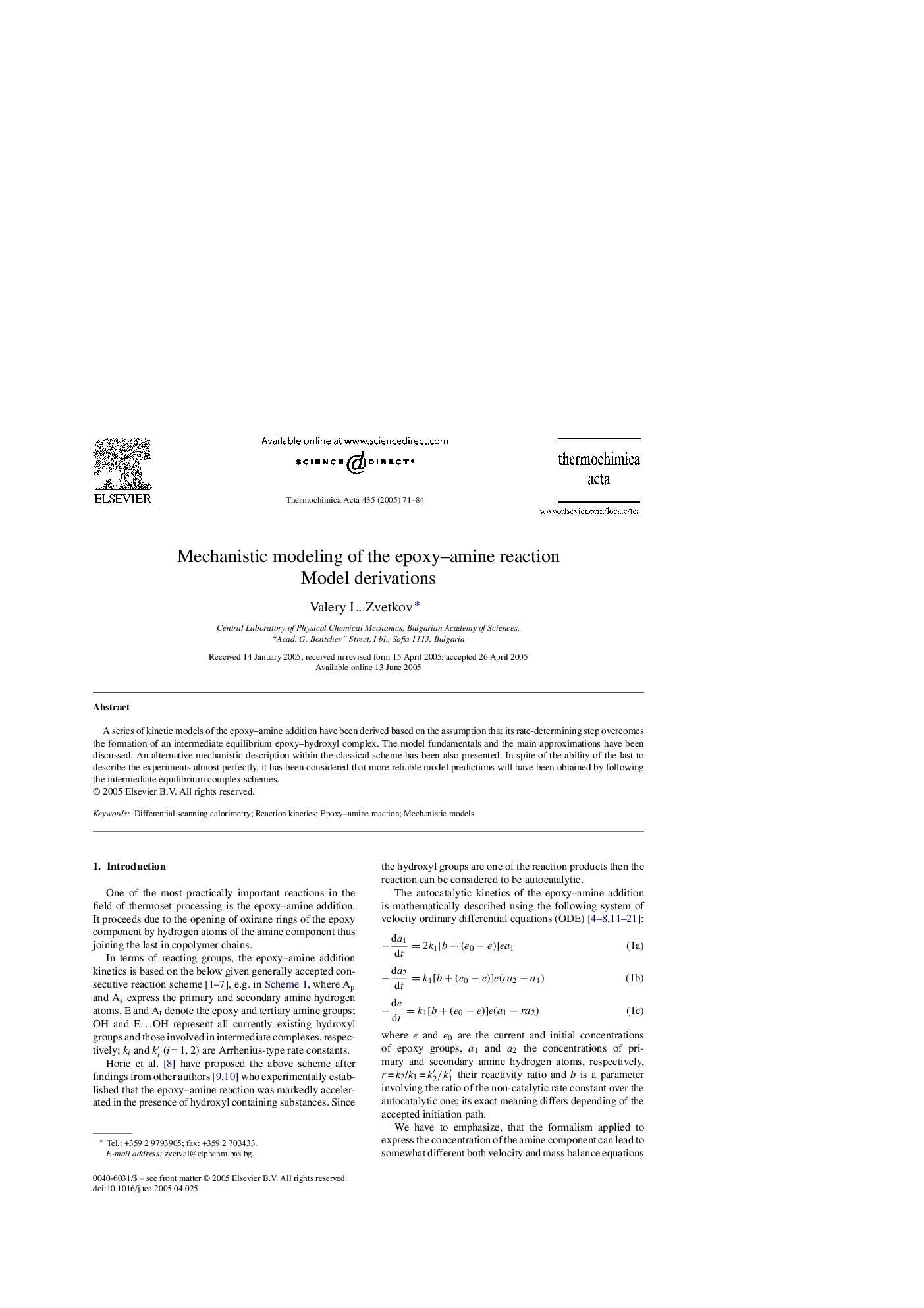 Mechanistic modeling of the epoxy-amine reaction