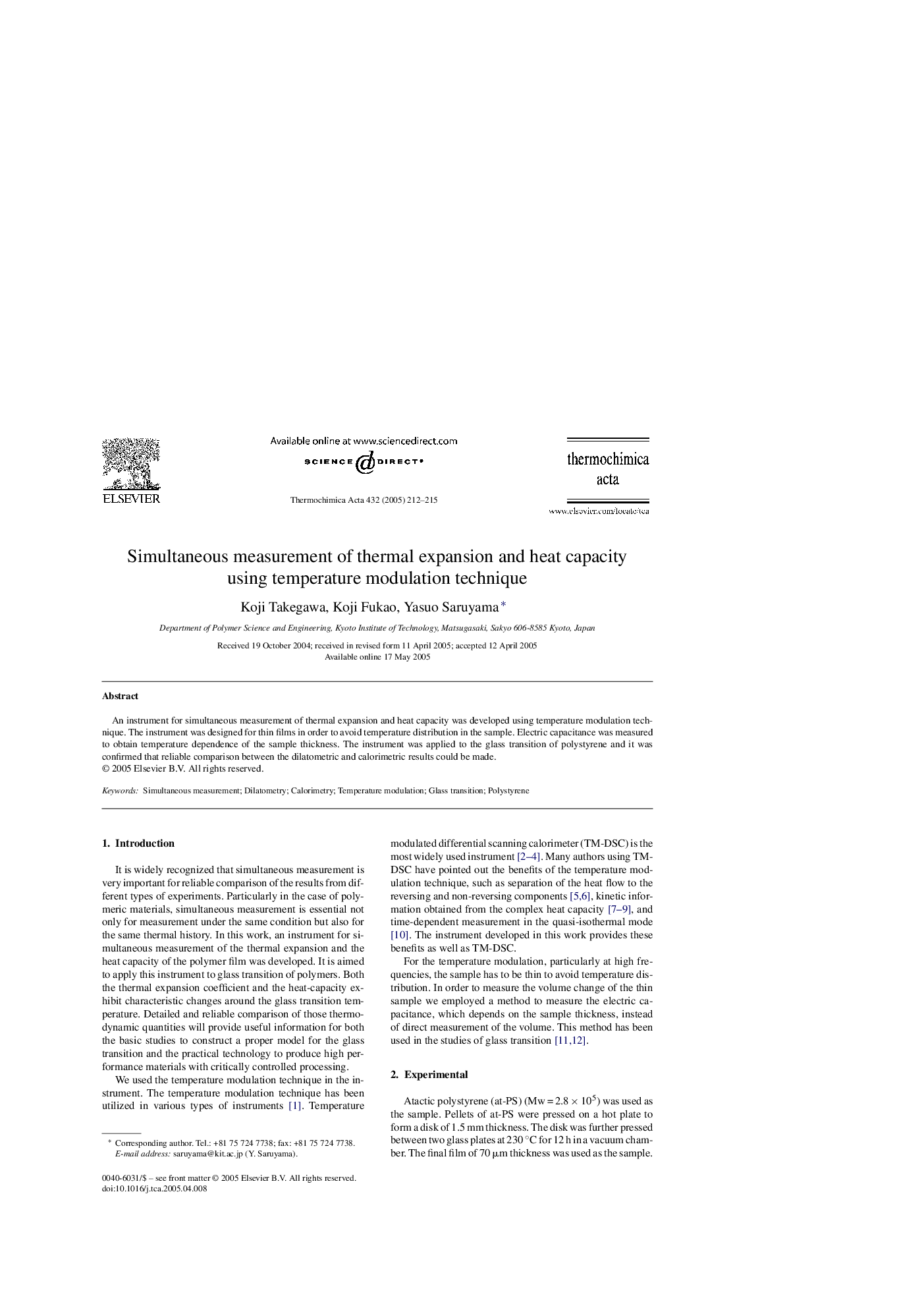 Simultaneous measurement of thermal expansion and heat capacity using temperature modulation technique