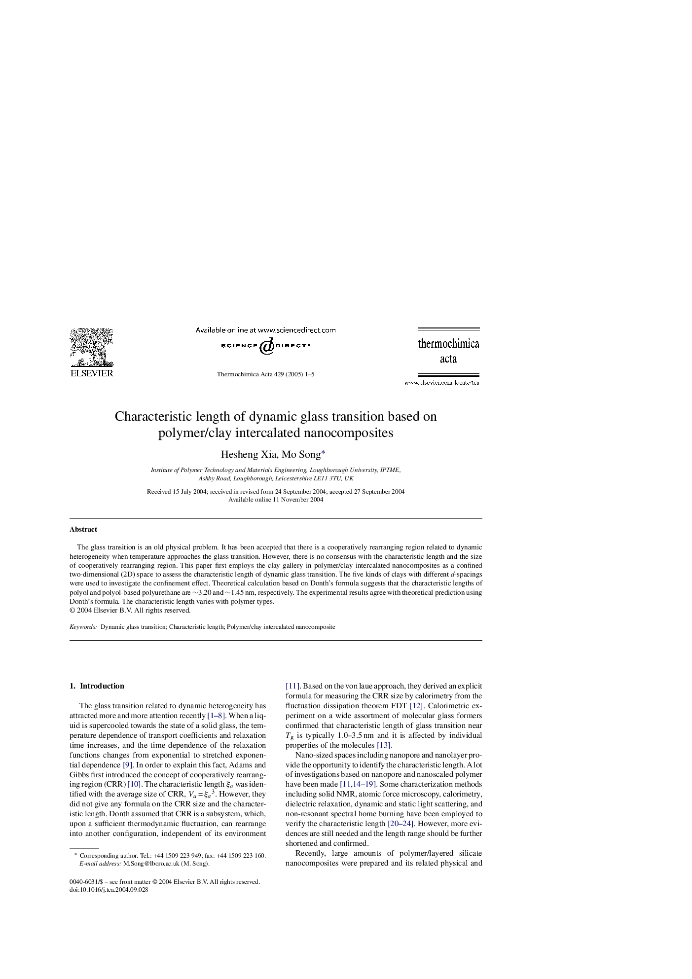 Characteristic length of dynamic glass transition based on polymer/clay intercalated nanocomposites