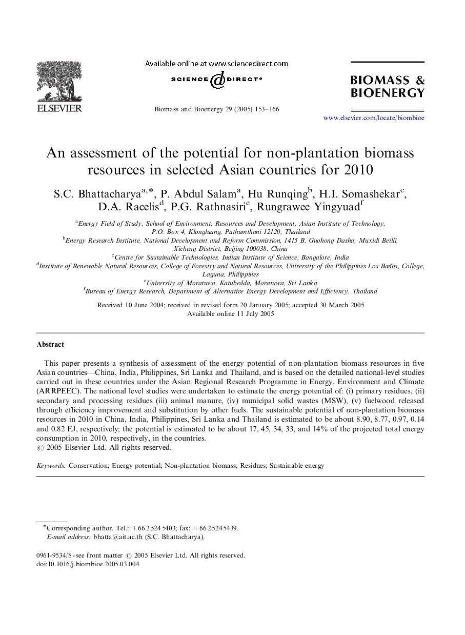 An assessment of the potential for non-plantation biomass resources in selected Asian countries for 2010