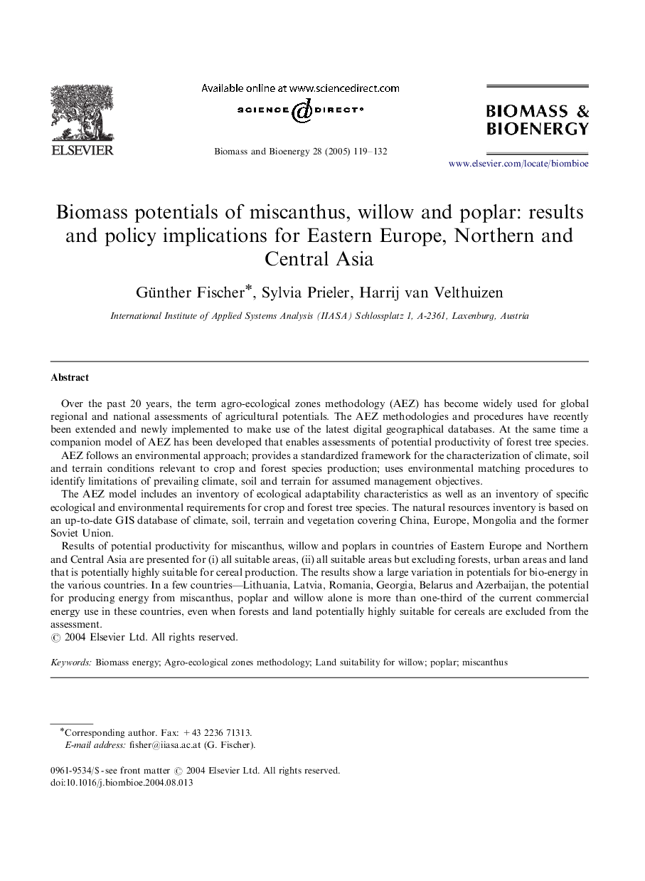 Biomass potentials of miscanthus, willow and poplar: results and policy implications for Eastern Europe, Northern and Central Asia