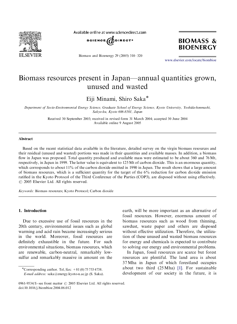 Biomass resources present in Japan-annual quantities grown, unused and wasted