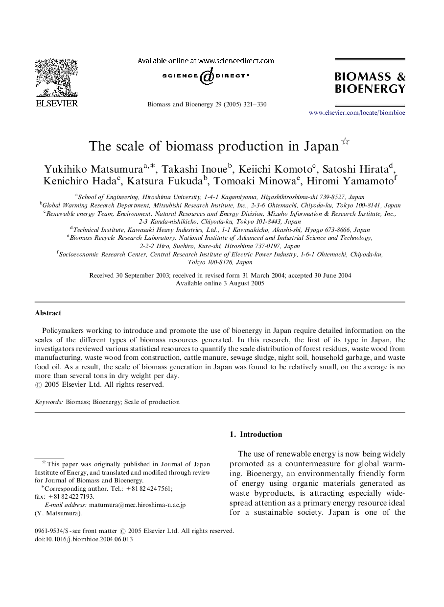 The scale of biomass production in Japan