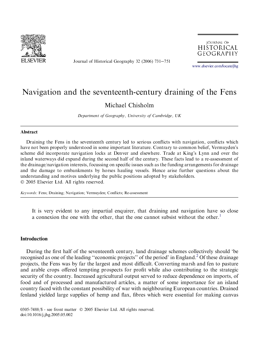 Navigation and the seventeenth-century draining of the Fens