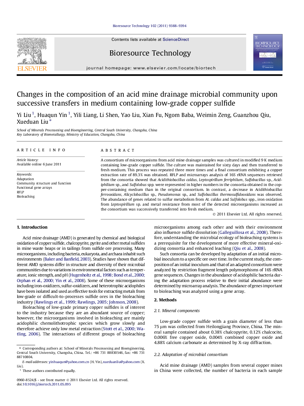 Changes in the composition of an acid mine drainage microbial community upon successive transfers in medium containing low-grade copper sulfide