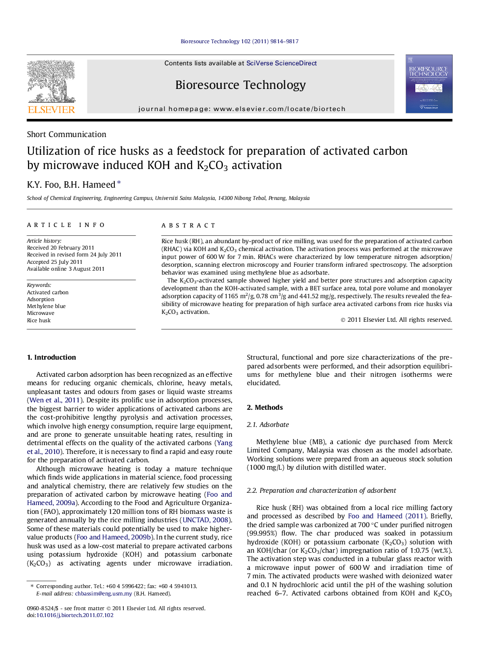 Utilization of rice husks as a feedstock for preparation of activated carbon by microwave induced KOH and K2CO3 activation