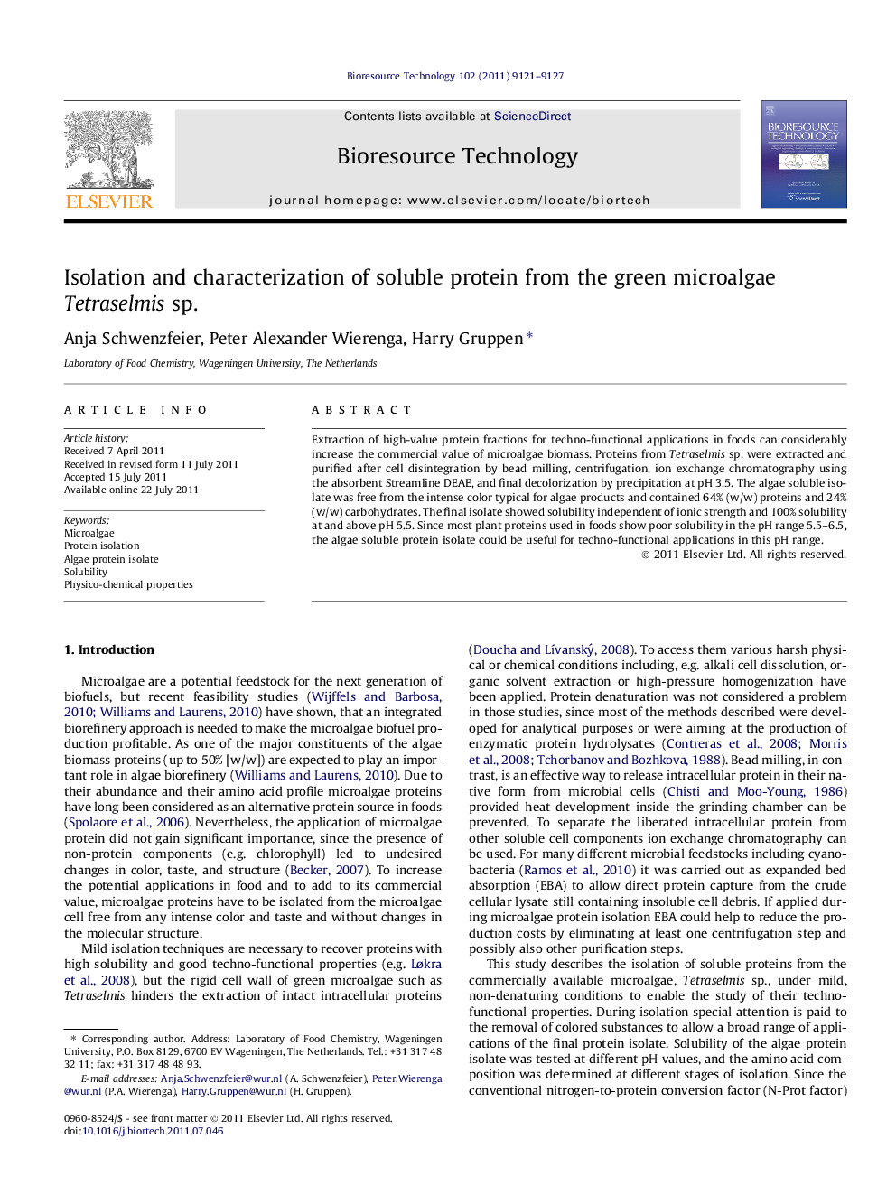 Isolation and characterization of soluble protein from the green microalgae Tetraselmis sp.