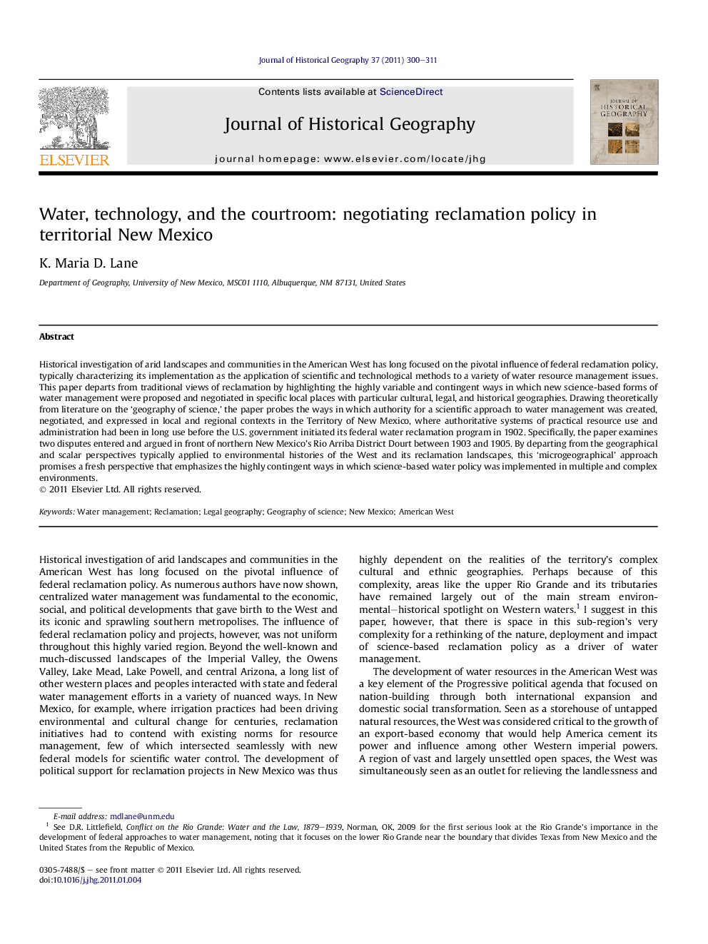 Water, technology, and the courtroom: negotiating reclamation policy in territorial New Mexico