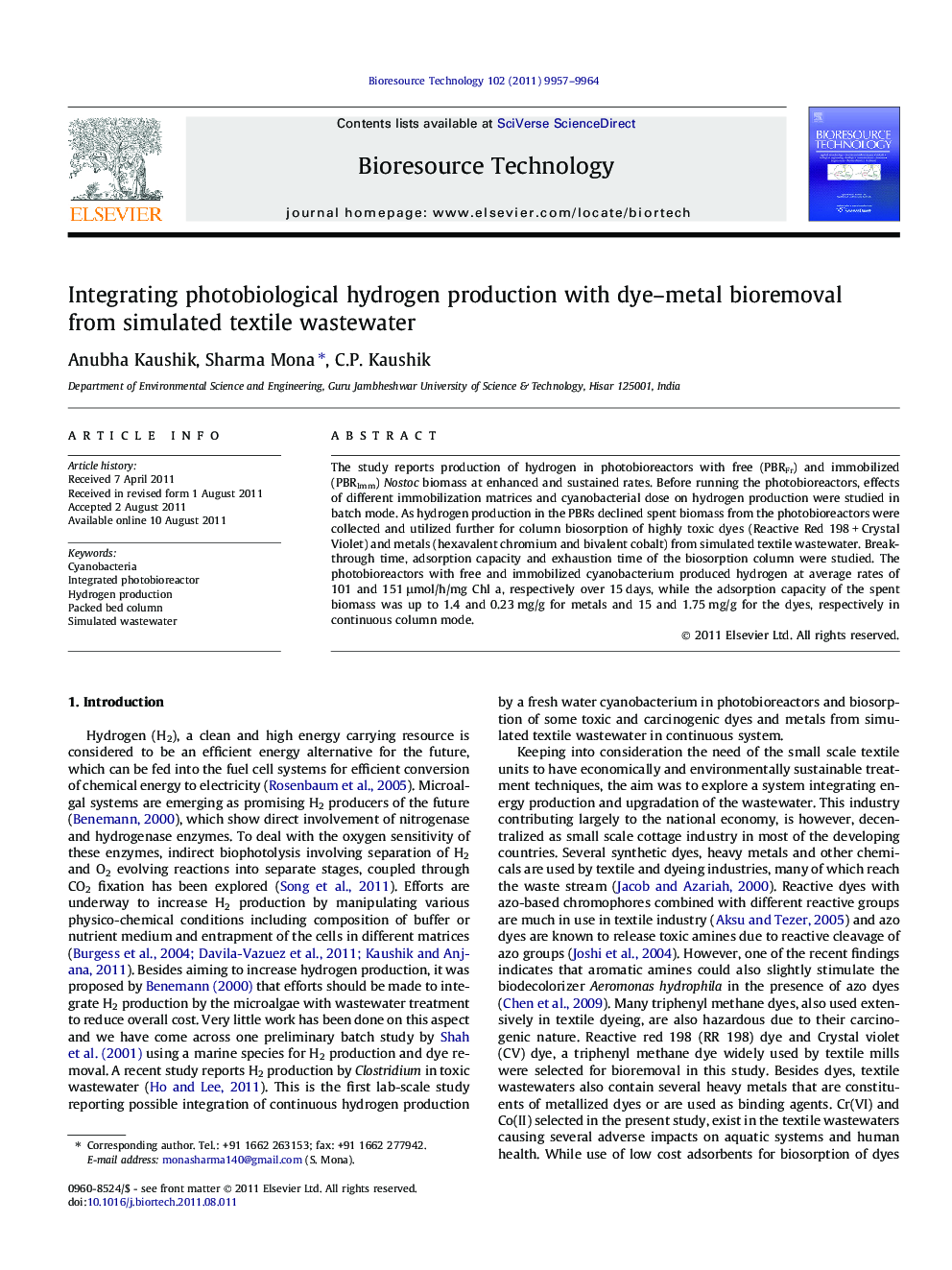 Integrating photobiological hydrogen production with dye-metal bioremoval from simulated textile wastewater