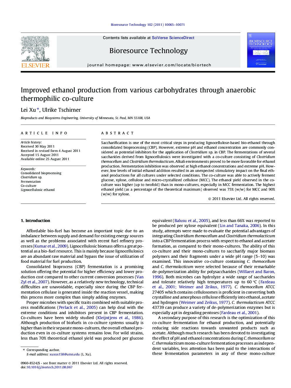 Improved ethanol production from various carbohydrates through anaerobic thermophilic co-culture