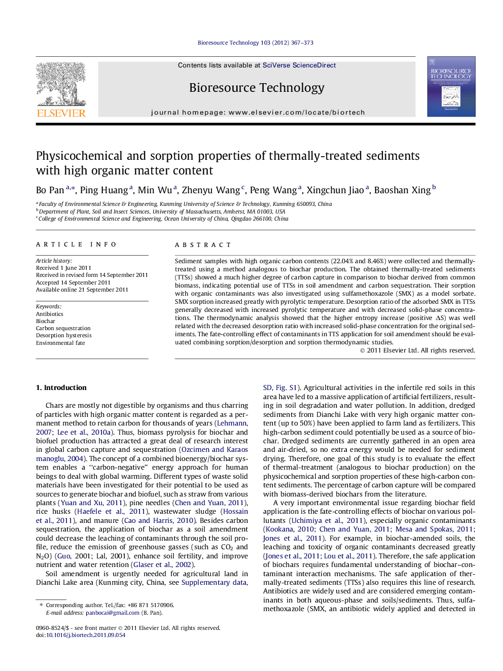 Physicochemical and sorption properties of thermally-treated sediments with high organic matter content