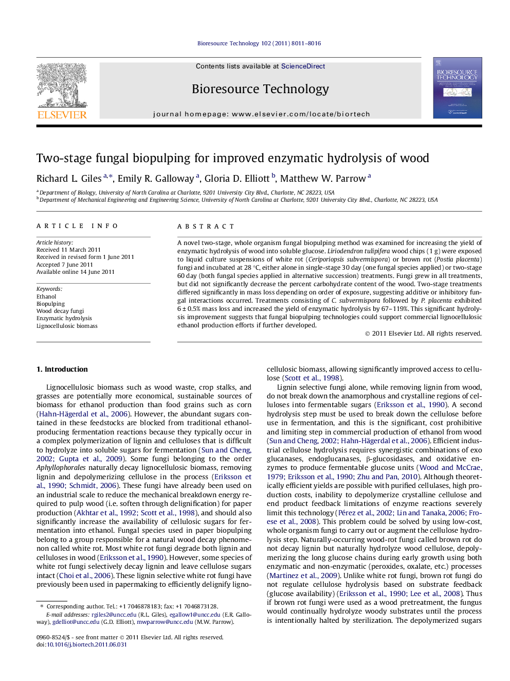 Two-stage fungal biopulping for improved enzymatic hydrolysis of wood