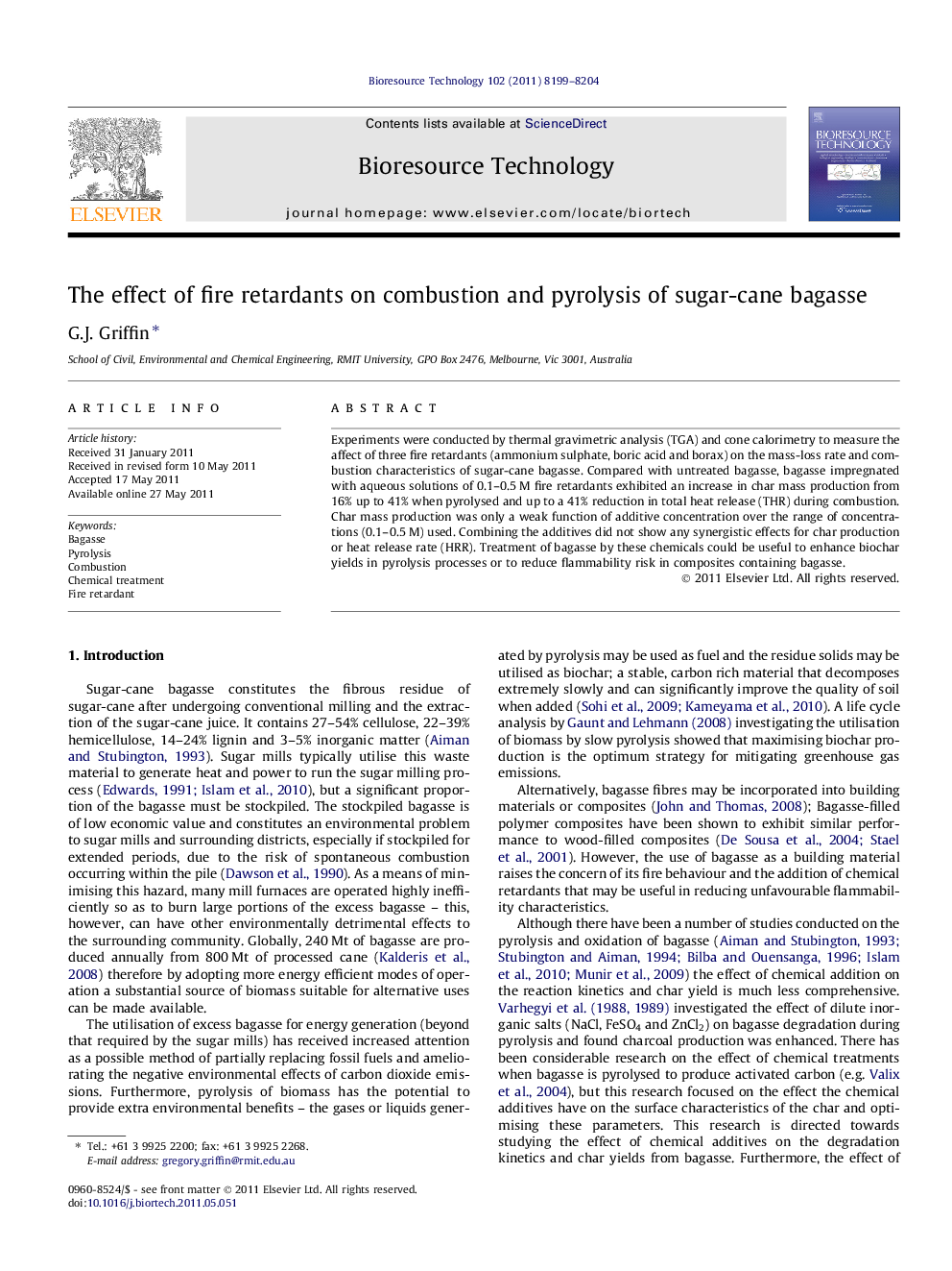 The effect of fire retardants on combustion and pyrolysis of sugar-cane bagasse