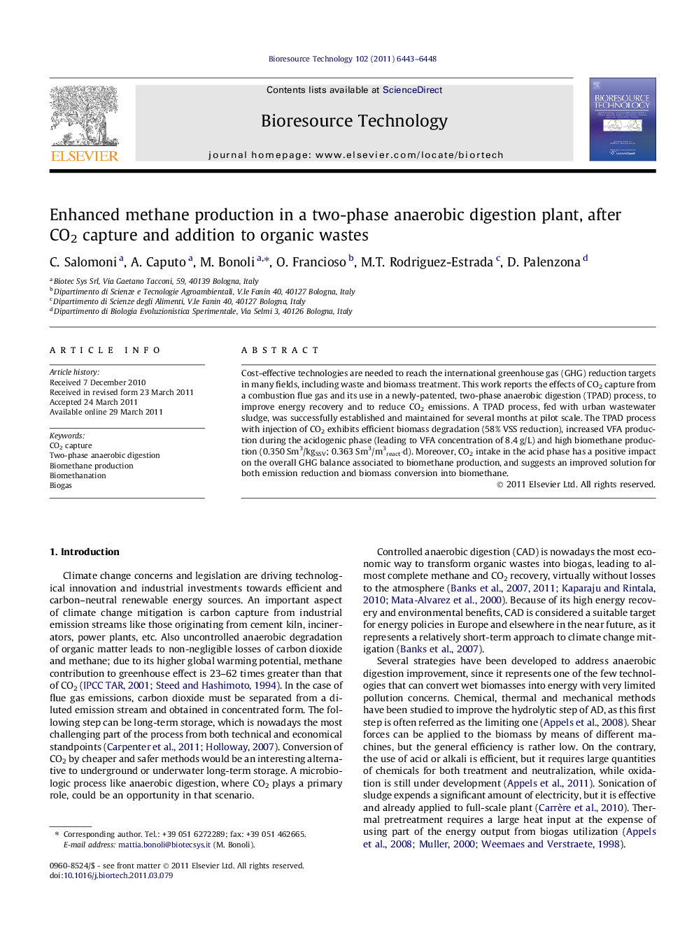 Enhanced methane production in a two-phase anaerobic digestion plant, after CO2 capture and addition to organic wastes