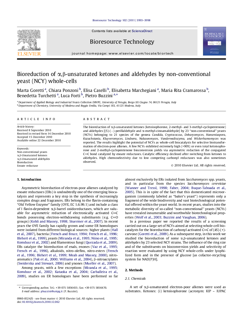 Bioreduction of Î±,Î²-unsaturated ketones and aldehydes by non-conventional yeast (NCY) whole-cells