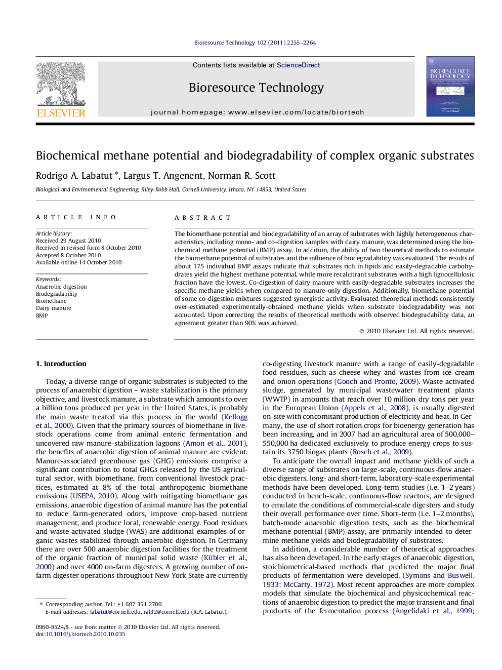 Biochemical methane potential and biodegradability of complex organic substrates