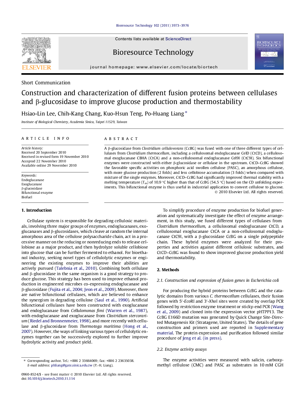 Construction and characterization of different fusion proteins between cellulases and Î²-glucosidase to improve glucose production and thermostability