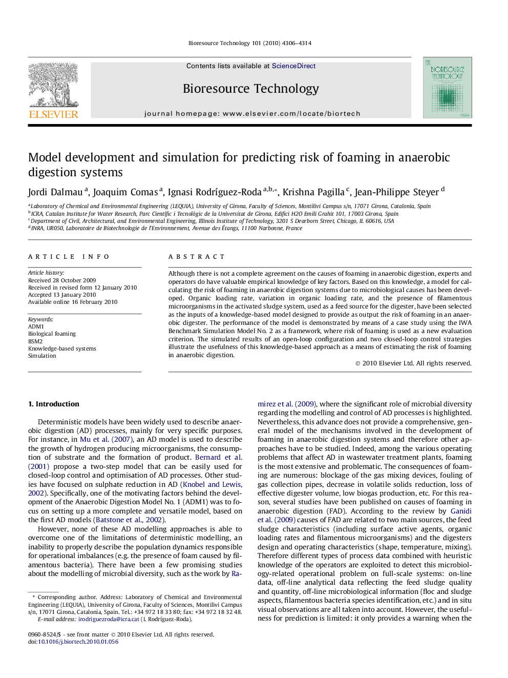 Model development and simulation for predicting risk of foaming in anaerobic digestion systems