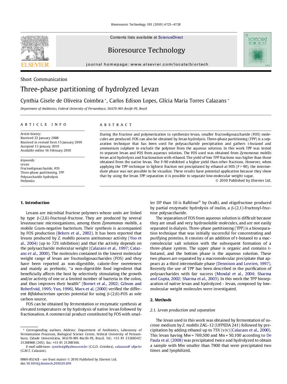 Three-phase partitioning of hydrolyzed Levan