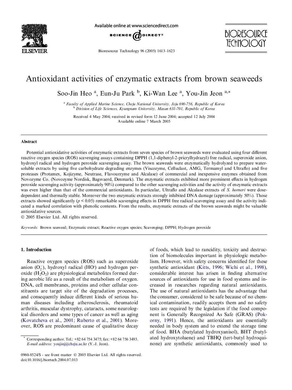 Antioxidant activities of enzymatic extracts from brown seaweeds