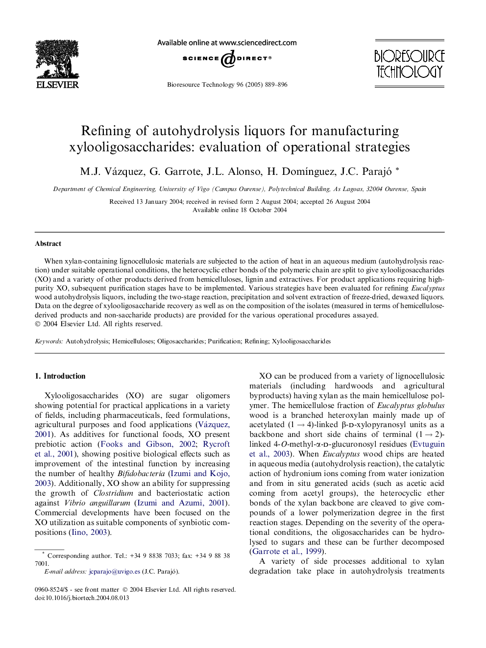 Refining of autohydrolysis liquors for manufacturing xylooligosaccharides: evaluation of operational strategies