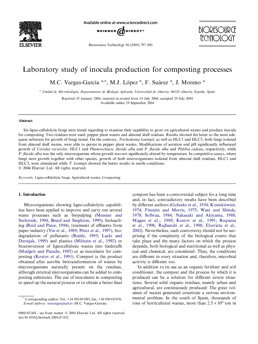 Laboratory study of inocula production for composting processes