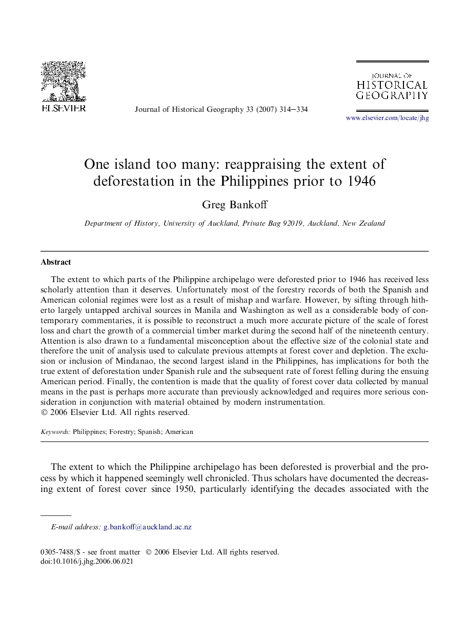 One island too many: reappraising the extent of deforestation in the Philippines prior to 1946