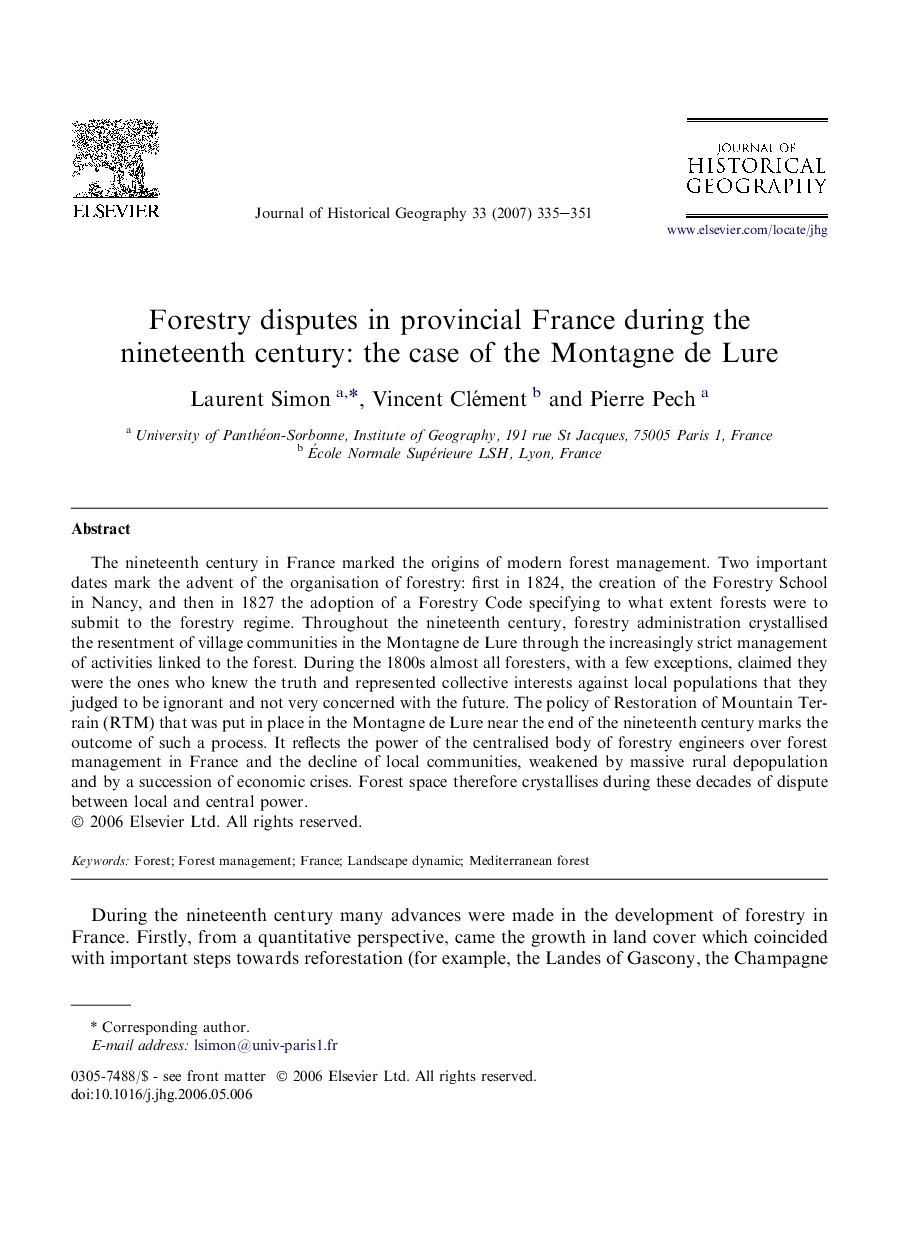 Forestry disputes in provincial France during the nineteenth century: the case of the Montagne de Lure