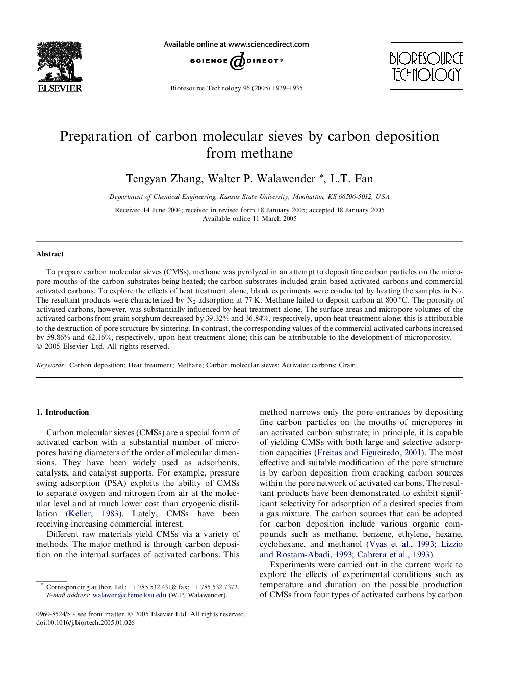 Preparation of carbon molecular sieves by carbon deposition from methane
