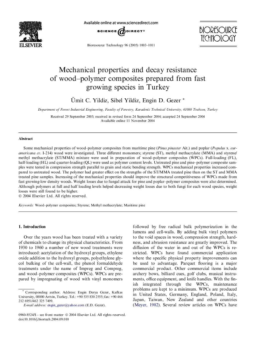 Mechanical properties and decay resistance of wood-polymer composites prepared from fast growing species in Turkey