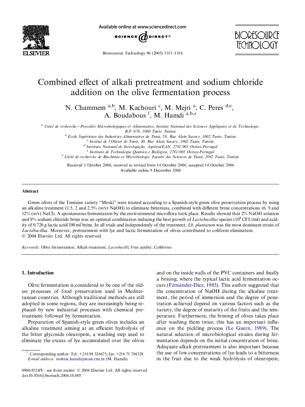 Combined effect of alkali pretreatment and sodium chloride addition on the olive fermentation process