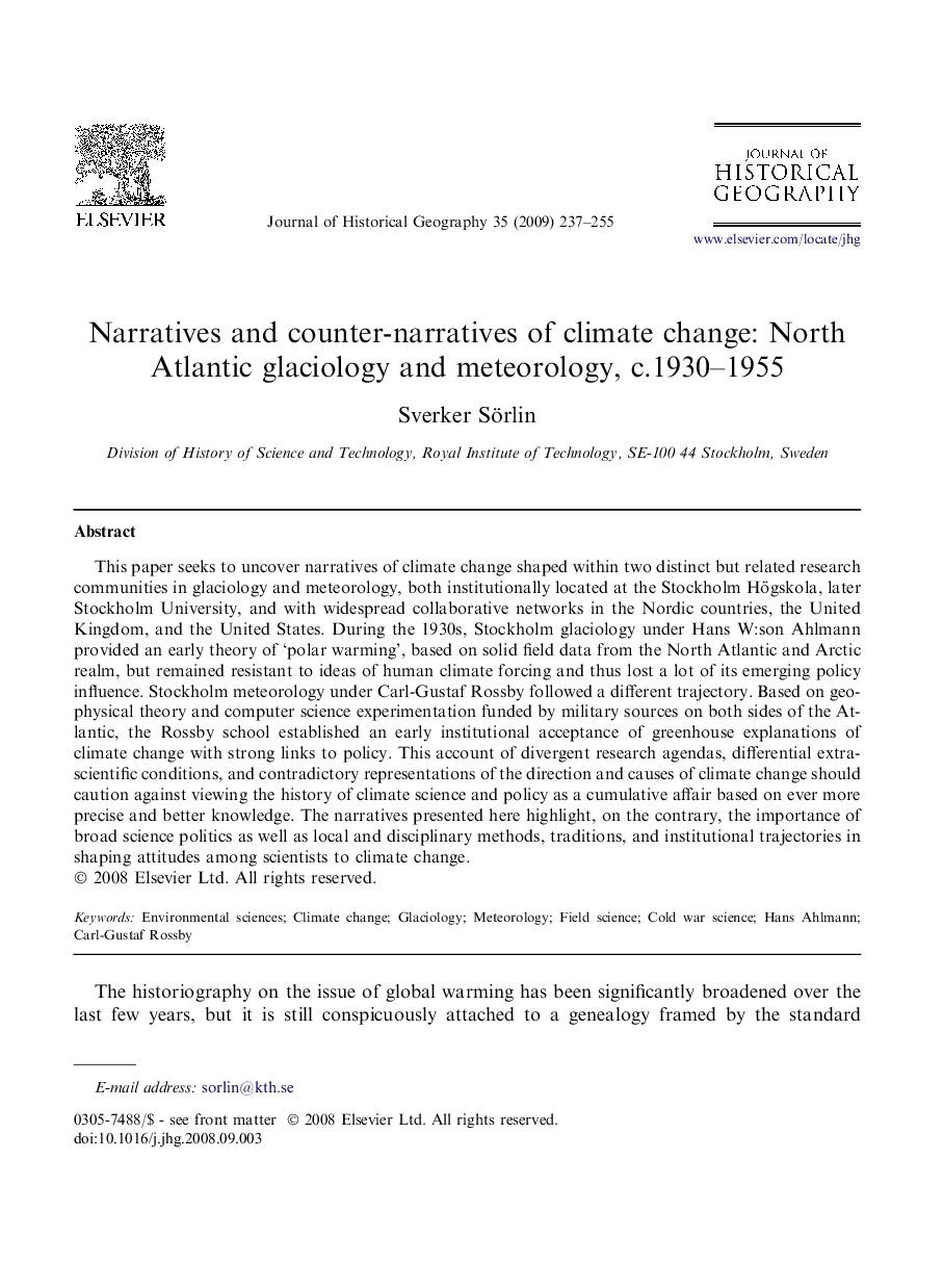 Narratives and counter-narratives of climate change: North Atlantic glaciology and meteorology, c.1930–1955