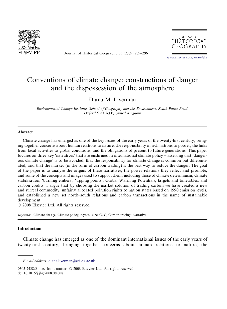 Conventions of climate change: constructions of danger and the dispossession of the atmosphere