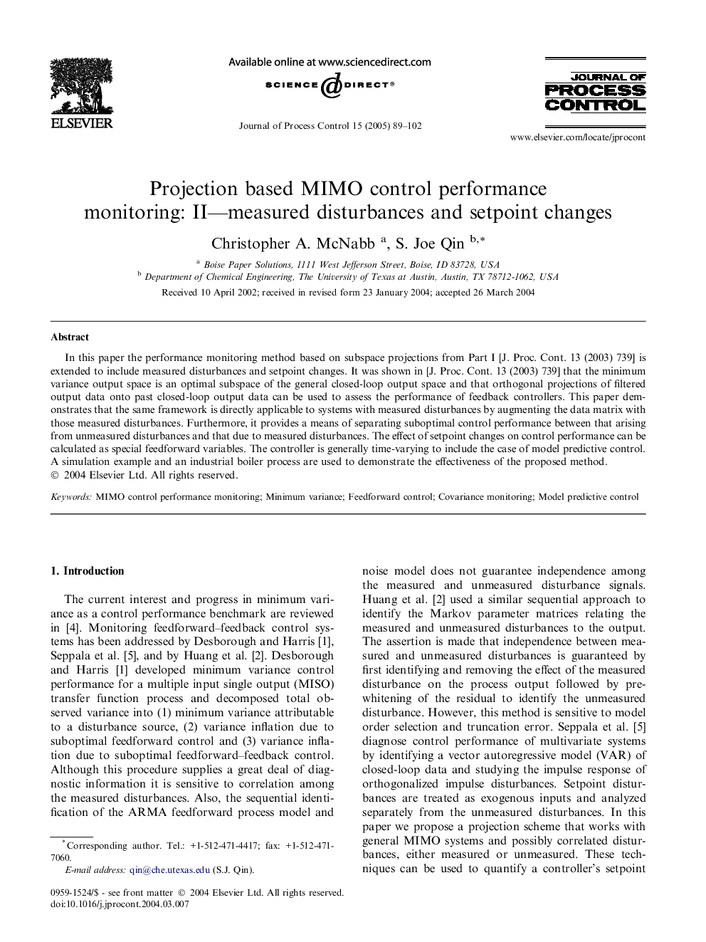 Projection based MIMO control performance monitoring: II--measured disturbances and setpoint changes